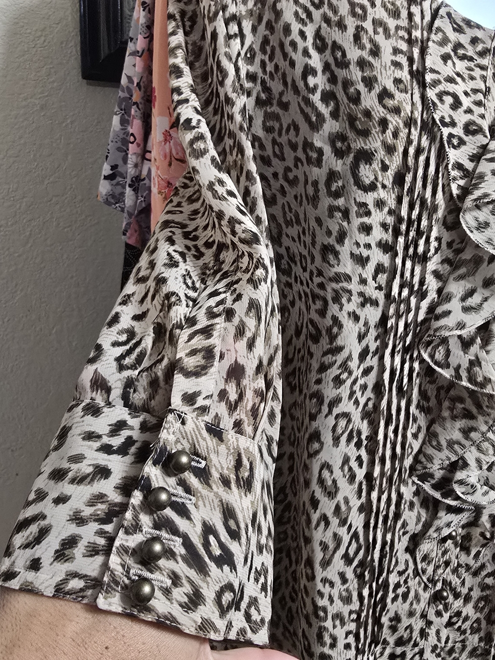Leopard Print Ruffle Front Blouse - Neutral Animal Print - Picture 3 of 8
